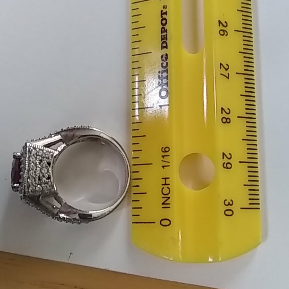 Sterling Solid Silver 925 With Red Gem Ring - image 4